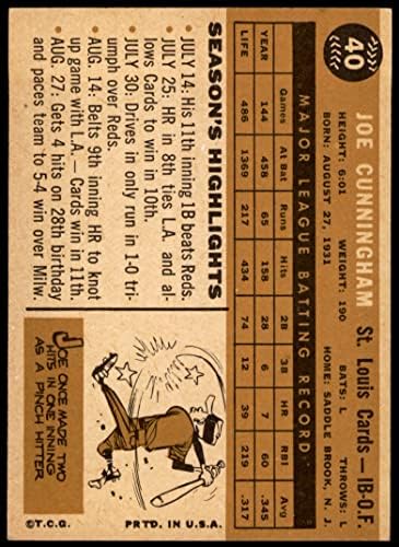 1960 Topps 40 Joe Cunningham St. Louis Cardinals (Baseball Kártya) Dean Kártyák 5 - EX Bíborosok
