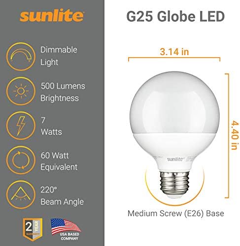 Sunlite 80673-SU LED G25 Gömb Izzó mind a 30 ezret, 7 Watt (60W Egyenértékű), Közepes (E26) Bázis, Szabályozható, Energy