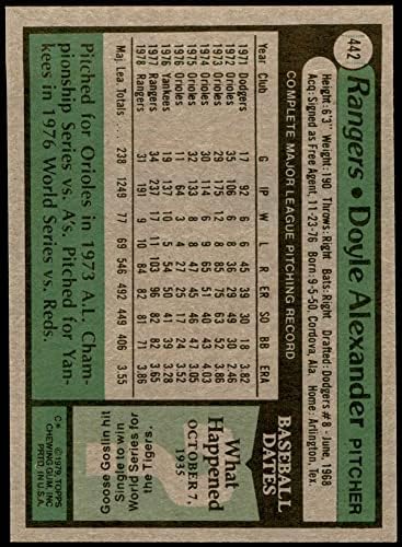 1979 Topps 442 Doyle Alexander Texas Rangers (Baseball Kártya) NM/MT Rangers