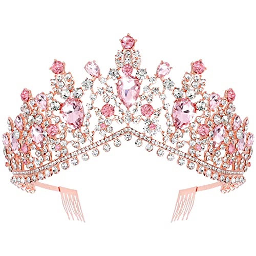 TOBATOBA Kristály Esküvői Fejdísz, a Nők Rózsaszín Tiara Princess Tiara, Hajpánt Rózsaszín Crown Royal Királynő Korona