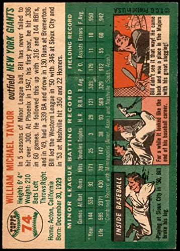 1954 Topps 74 Bill Taylor New York Giants (Baseball Kártya) EX/MT Óriások