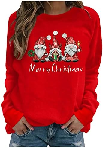 Boldog Karácsonyt Melegítőfelső a Nők számára a Karácsony a Gnome Grafikus Pulóver Pulóver Aranyos Sleeve X-Mas Pólók