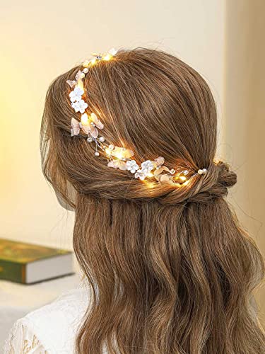 Unicra LED Menyasszony Esküvői Haj Szőlő Fény Pillangó Menyasszonyi Haj Darab Ezüst Virág Haj Tartozékok Party Jelmez