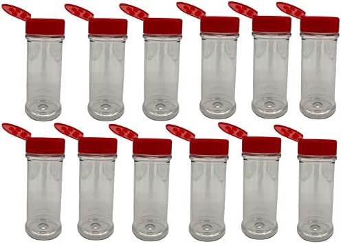 12 Pack - Műanyag Fűszer Üvegek Üveg Tartályokban - 5.5 Oz Piros Sapka - Fűszer -, Gyógynövények, Porok, - a Hardver