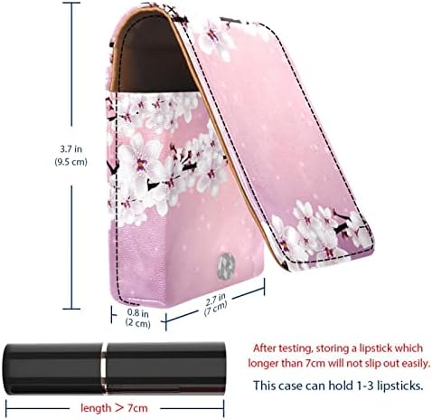 Szép cseresznyevirág Smink Rúzs Esetben a Külső PU Bőr kis táska Utazási Kozmetikai Tok tükröt Tart három rúzs