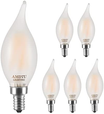 AMDTU Matt Csillár Izzók,E12 Bázis Gyertyatartót LED Izzók,E26 Globe Izzók, 4w,2700k Puha, Fehér,Szabályozható, 6 Pack