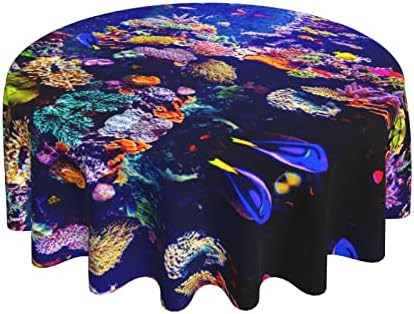 Korall Zátony Hal Akvárium Nyomtatott Terítő, Vízálló, Olaj Ellenálló Kör alakú Hosszú Dekoratív Étkező Asztal Borító