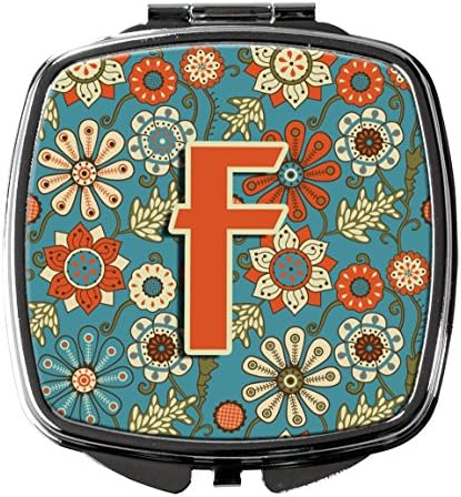 Caroline Kincsek CJ2012-FSCM Levél F Virágok Retro Kék Kompakt Tükör , Dekoratív Utazási Smink Tükör a Nők, Lányok Ajándékok