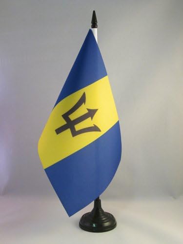 AZ ZÁSZLÓ Barbados Táblázat Zászló 5 x 8 - Barbadian Asztal Zászló 21 x 14 cm - es, Fekete Műanyag pálca, Bázis