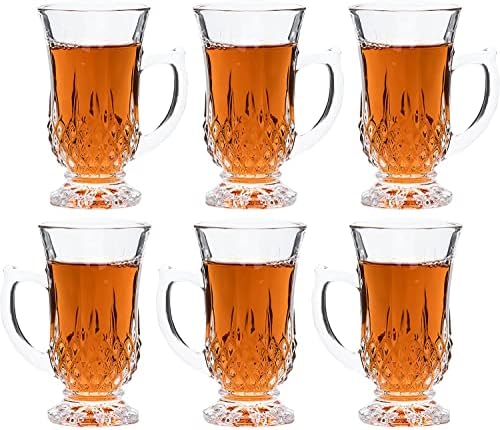 Vörös Co. 6-Pack Klasszikus Egyértelmű Üveg 4.5 Oz Lábú török Tea Csésze Kezeli, Maratott Design