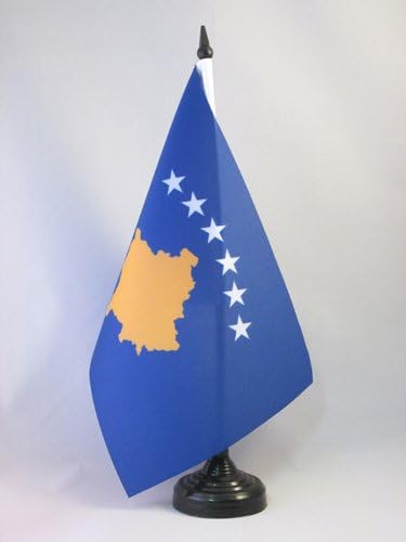 AZ ZÁSZLÓ Koszovó Táblázat Zászló 5 x 8 - Koszovói Asztal Zászló 21 x 14 cm - es, Fekete Műanyag pálca, Bázis