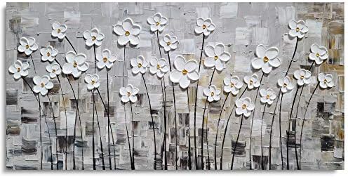 Yihui Művészeti Virág Vászon Wall Art Kézzel Festett Nagy 3D Szürke, Fehér Festmény Modern Absztrakt Esztétikai Képeket,