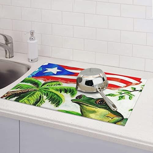 Puerto Rico Zászló Béka pálmafák Nyomtatott Konyha Száradó Mikroszálas Pad Étel Szárítás Pad Konyha Étterem Kétoldalas
