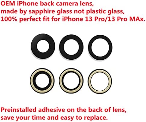 LNONLS Eredeti OEM Vissza a Hátsó Kamera Zafír Üveg objektívvédő Csere iPhone 13 Pro iPhone 13 Pro Max a Ragasztó Előtelepített,