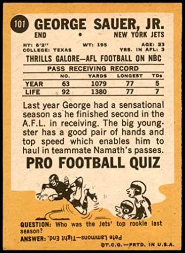 1967 Topps 101 George Sauer New York Jets (Foci Kártya) EX Jets Texas