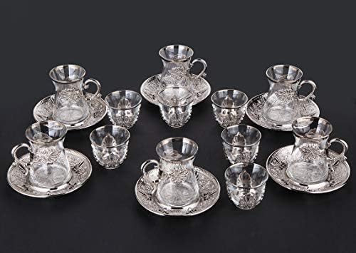 LaModaHome török Tea Set/török Tea Csésze 6 Arany színű Rendelkezők, valamint Csészealjak - Divatos Vintage Kézzel készített