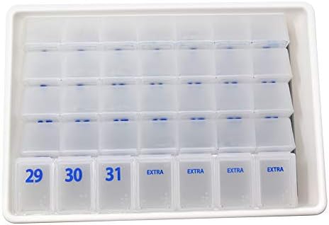 XL Havi 31 Nap Tabletta Szervező Öt különálló Heti Szervezők, valamint Gyógyszeres Doboz Tároló Tálca (Fehér) BPA Mentes