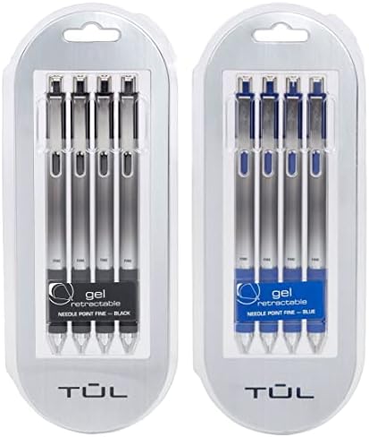 TUL Visszahúzható Zselés Toll 0,5 mm Tű Pont Jó, Fekete/Kék Csomag (2 4-kiszerelés)