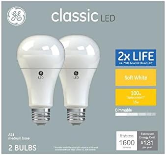 GE Klasszikus 2-Pack 100 W Egyenértékű Szabályozható Puha, Fehér A21 LED Lámpatest, Izzó