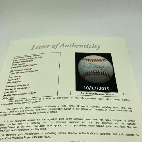 Joe Dimaggio Aláírt Hivatalos Amerikai profi Baseball-Liga SZÖVETSÉG COA - Dedikált Baseball