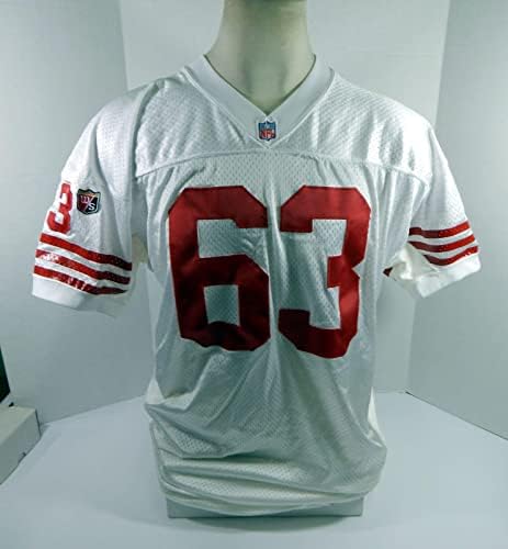 1995-ben a San Francisco 49ers Derrick Deese 63 Játék Kiadott Fehér Jersey 52 DP34778 - Aláíratlan NFL Játék Használt