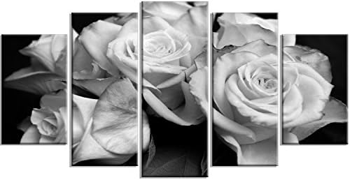 Designart Csokor Rózsát Fekete-Fehér-Virágos Vászon Art Print-60x32 5 Darab-PT9986-373, 60X32-5 Panelek Gyémánt Alakú