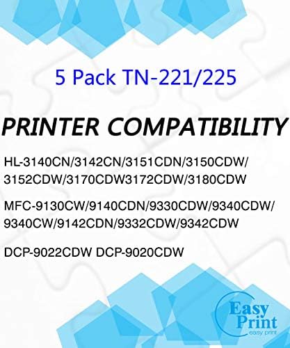 Kompatibilis (5-Pack, 2X BK+C+M+Y) TN221 TN225 Toner Patron Nagy Kapacitású Használt Brother HL-3140CW 3142CN 3151CDN