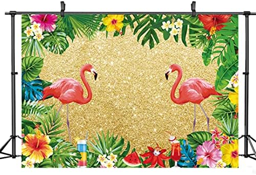 DHXXSC 7X5FT Nyári Arany Flamingo Hátteret Trópusi Esőerdő Palm Leaf Virág Szülinapi Buli Háttér, karácsonyi Parti Vinil