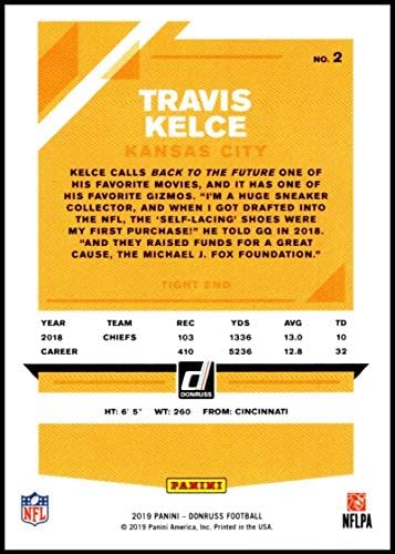 2019 Donruss 2 Travis Kelce NM-MT Kansas City Chiefs Hivatalosan Engedélyezett NFL Labdarúgó-Trading Card
