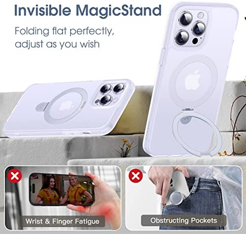 CASEKOO iPhone 14 Pro Esetben a Mágneses Láthatatlan Álljon [a Katonai Csepp Védelem] [Kompatibilis MagSafe] Ütésálló
