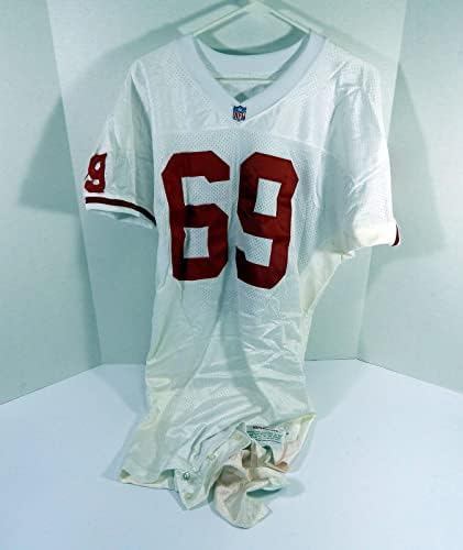 1995-ben a San Francisco 49ers Rod Milstead 69 Játék Kiadott Fehér Jersey 52 DP46962 - Aláíratlan NFL Játék Használt