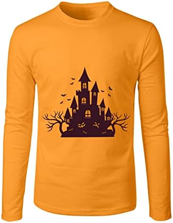 XXBR Férfi Halloween pólók, Boldog Halloween Kísértetjárta Házban a Nyomtatás Hosszú Ujjú Újdonság Grafikus Slim Fit