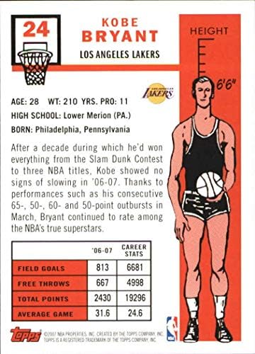 Kobe Bryant 2007 2008 Topps Kosárlabda Retro 1957 1958 Variáció Sorozat Menta Kártya 24 Mutatja meg a Los Angeles Lakers