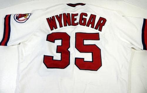 1988-ban a Kaliforniai Angyalok Butch Wynegar 35 Játékban Használt Fehér Jersey, USA Zászló Rem 2 - Játék Használt