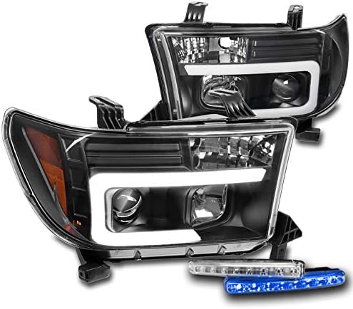 ZMAUTOPARTS LED Cső Vetítő Fényszórók Fekete w/6 Kék DRL Kompatibilis a 2007-13-as Toyota Tundra / 2008-17 Sequoia