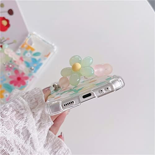Színes Virágos Telefon Esetében Kompatibilis a Samsung Galaxy Z Flip 3 5G Fedezze Aranyos Gyöngy Csuklópántot Karkötő