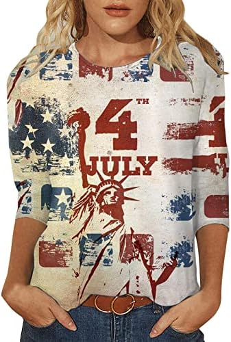 CGGMVCG Negyedik július Pólók Női 3/4-Es Ujjú Csillag Csíkos Póló háromnegyedes Ujjú Tshirts Amerikai Zászló Maximum