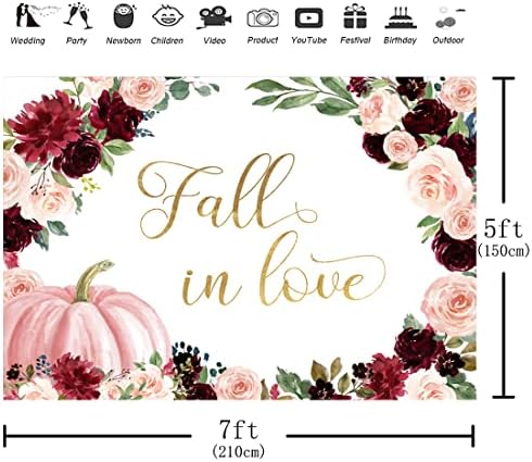 Aperturee 7x5ft Szerelmes Fotózás Hátteret Őszi Esküvő lánybúcsú Bordó, Rózsaszín Virágos Tök Fotózás Háttér Torta Táblázat
