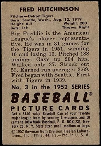 1952 Bowman Rendszeres Baseball card3 Fred Hutchinson, a Detroit Tigers Kiváló Minőségű