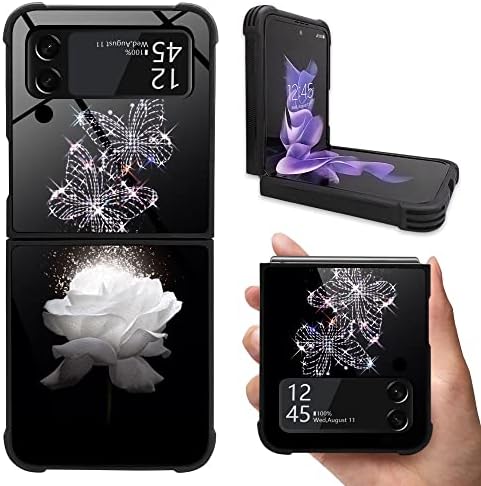 ZHEGAILIAN Samsung Galaxy Z Flip3 5G az Esetben,Fehér Rózsa Pillangó Galaxy Z Flip3 Esetekben a Lányok,Megerősített