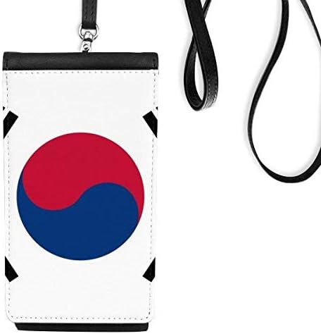 Dél-Korea Nemzeti Zászló Ázsiai Ország Phone Wallet Pénztárca Lóg Mobil Tok Fekete Zseb