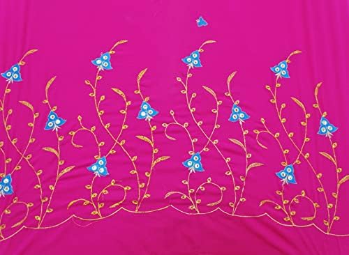 Peegli Női Régi Hímzett Rózsaszín Saree Indiai Georgette DIY Sari Szövet 5 Yard