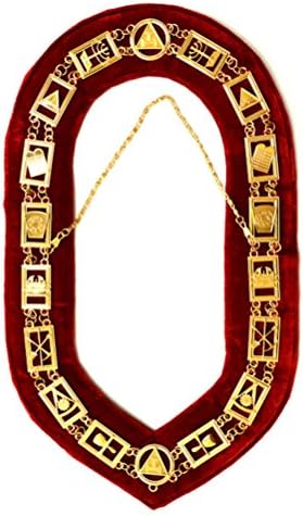 Tégla Szabadkőművesek Royal Arch Szabadkőműves Lánc Nyakörv - Arany, Vörös
