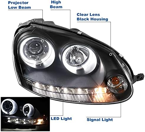 ZMAUTOPARTS Halo LED Projektor Fényszórók Fekete w/6 Kék DRL Kompatibilis a 2006-2009-es Volkswagen Golf/GTI/Jetta