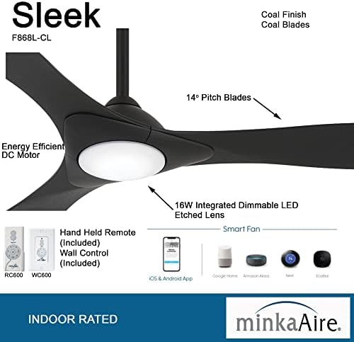 MINKA-AIRE F868L-CL/CL Karcsú 60 Okos Mennyezeti Ventilátor, LED, Távirányítós Fali Vezérlő