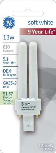 A GE Lighting 97587 Hagyományos Világítás Kompakt Fénycső PLUG-IN QUAD, 13W Meleg Fehér (3000K) 1 Csomag