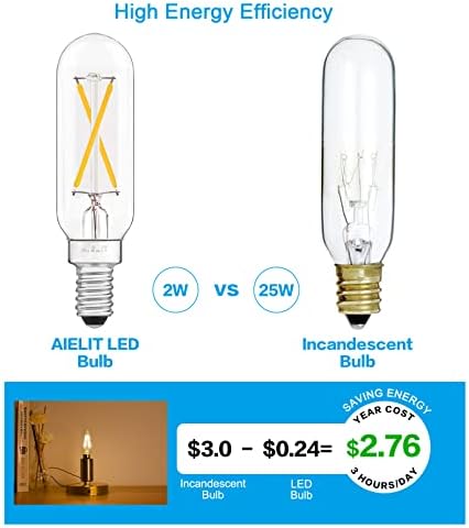 AIELIT Vintage T6/T8/T25 LED Izzók, 2 Watt(25W Egyenértékű), Meleg Fehér, 2700K, Szabályozható(0 -), E12 Kis Gyertyatartó