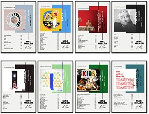 Mac Miller Poszter Borító Zene Plakátok Szoba Esztétikai Vászon Wall Art a Szoba Decor keret nélküli Szett (8 8X12in)