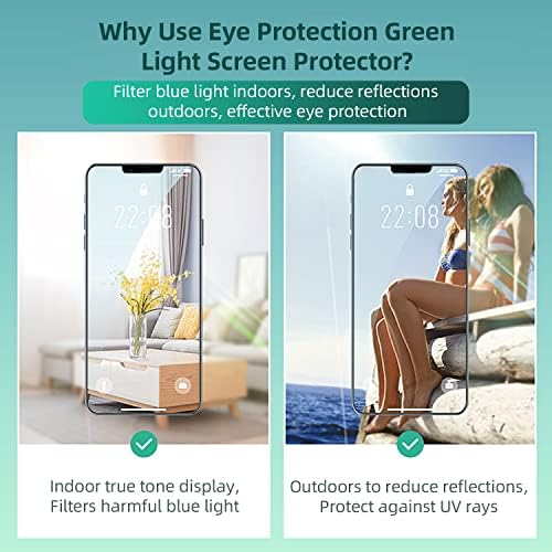 Képernyővédő fólia iPhone 13 Pro Max, 3 Csomag Anti Kék Fény Edzett Üveg Film [Zöld Fény szemvédő], 9H Keménység HD