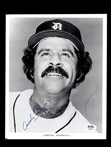 Aurelio Rodriguez PSA DNS-Coa Aláírt 8x10 Fotó Tigrisek Autogram - Dedikált MLB Fotók